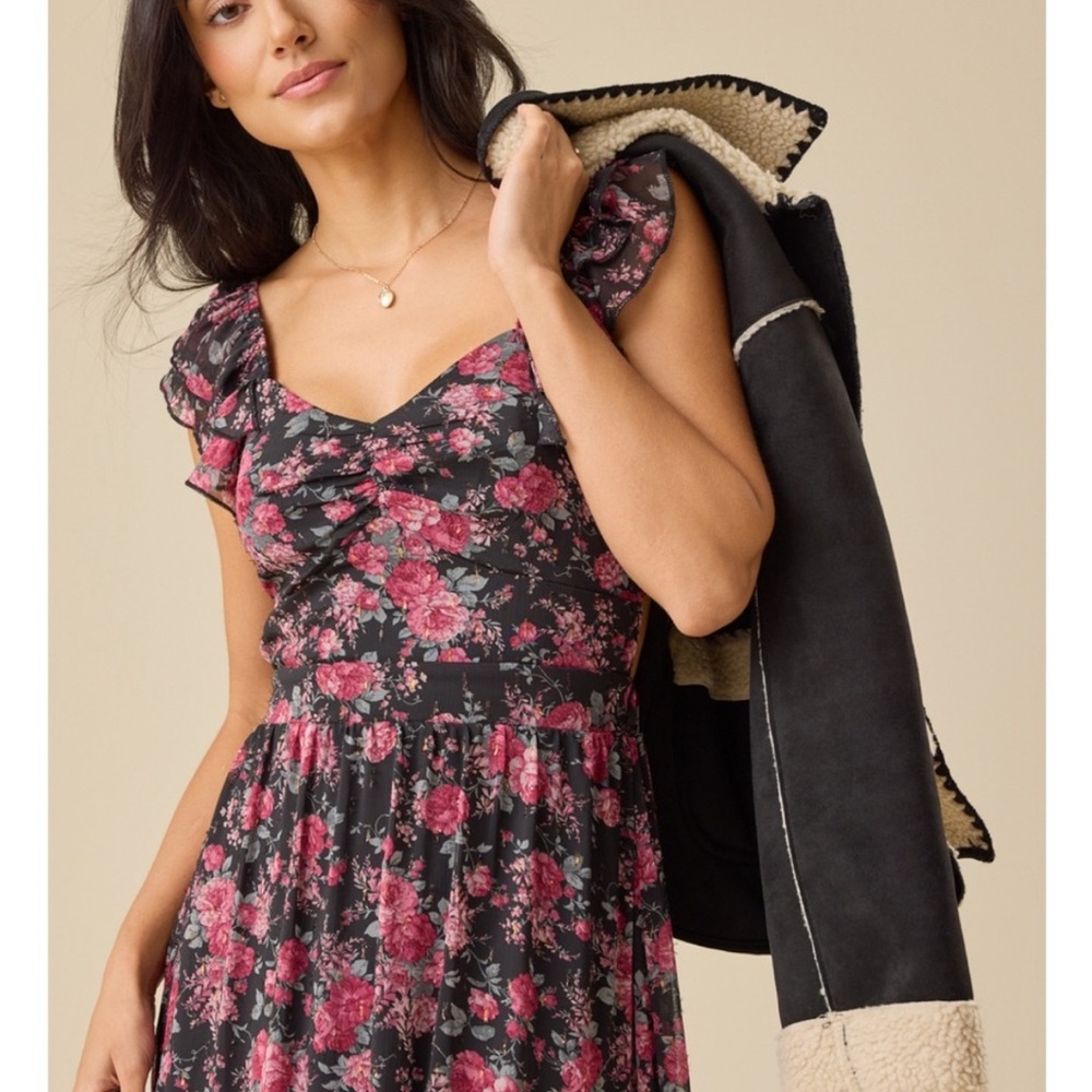 NWT Altar'd State Anthropology Maxi Dress Pink Black Floral Print women’s XXS - Picture 6 of 13